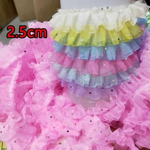 2019 Sequins Laces Dot Tulle Guipure Lace Fabric Pleated Lace Trim Width 2.5cm Sewing Accessories For Dress encajes dentelle RT3