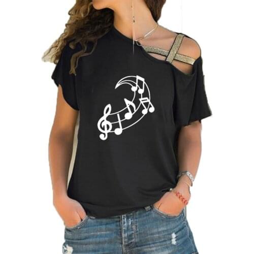 2021 summer Streetwear New Music Note Moon Graphic T-shirt Hipster Women Short Sleeve Funny Tee Tops