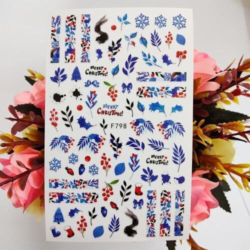 2021 Merry Christmas Nail Sticker Watercolor Leaf Fruit Snowflakes Nail Art Decorations Sliders Design Manicure Accessories Tips