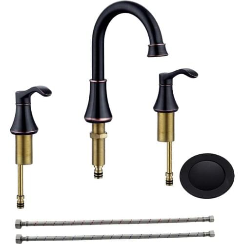 3 Hole Widespread Bathroom Faucet Two Handle Kitchen Faucets Hot & Cold Water Mixer Basin Sink Faucets Ceramic Valve High Arc