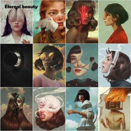 5D Diy Diamond Painting Abstract Smoking Womans Portrait Segmentation Face Art Diamond Mosaic Full Diamond Embroidery Handmade