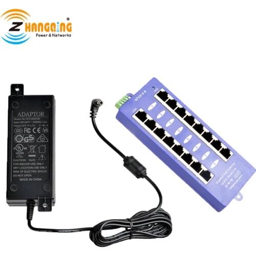 8 Port Gigabit PoE Injector 1000M Version With 24V 60W Power Supply For MikroTik, Ubiquiti, 24v PoE Devices