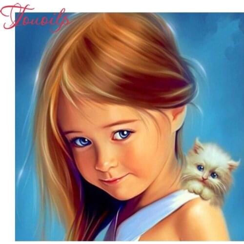 Touoilp DIY diamond painting Girl and cat rhinestone Diamond needlework full spuare&round embroidery painting cross stitch