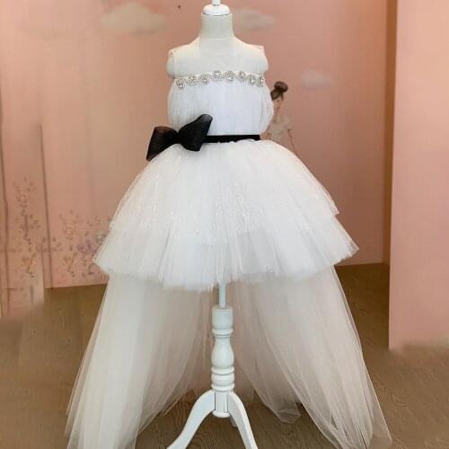 White Tulle Princess Puffy Flower Girl Dresses Baby Wedding Party High-Low Kid Brithday Dress First Communion Gown
