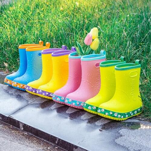 2021 New Summer Kid Shoes EVA Light Baby Colorful Rubber Boots Cute Handle Rain Boots For Children Unisex Non-slip Water Shoes