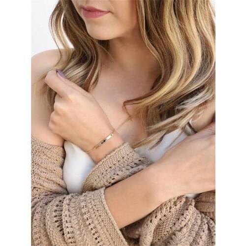 Tangula Custom Name Bracelet for Women Stainless Steel Monogram Coordinate Dainty Bar a Stunning Bridesmaid Friendship Gift