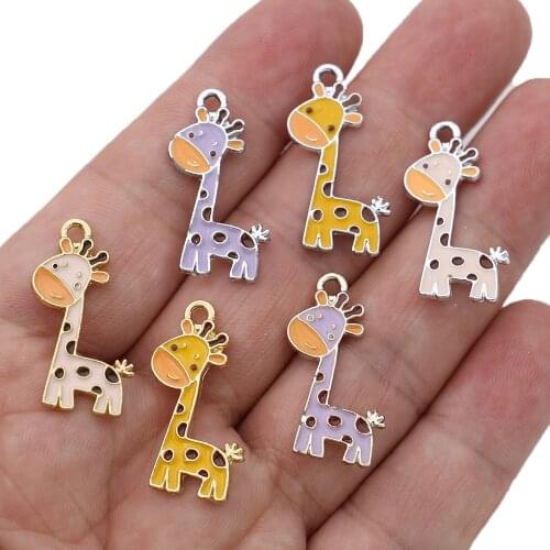 5Pcs Enamel Gold Color Giraffe Designer Charms Pendant Jewelry Making Earrings Bracelet Necklace Accessories DIY Craft 27x15mm
