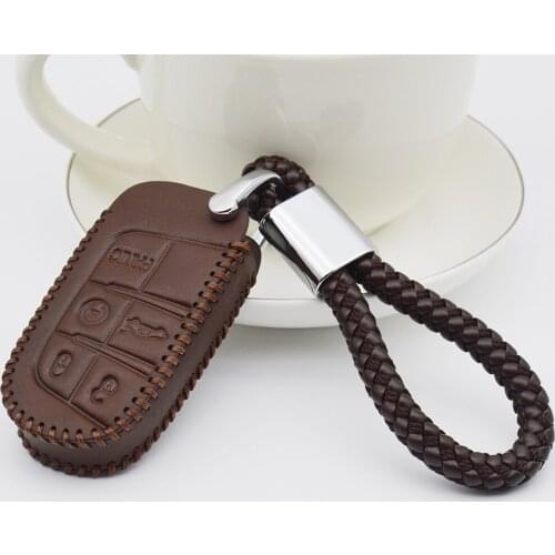 For JEEP Grand Cherokee Renegade Compass Patriot Wrangler JL Commander Car Smart Key Case Cover Leather Key Ring Protect Fob Bag