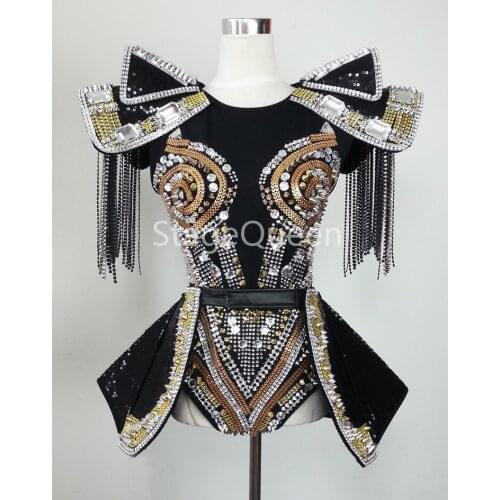 Feminina Dance Costumes For Shows Fashion Star Female Singer Dj Cotume Ds Rivet One Piece Set High Quality Customized Bodysuit