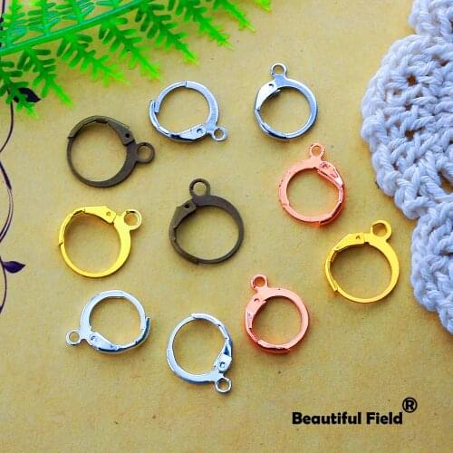 40pcs Round Earring Settings Ear Hooks Wire Bronze Silver Rose Gold White K Plated Cameo Base Blank Copper Material