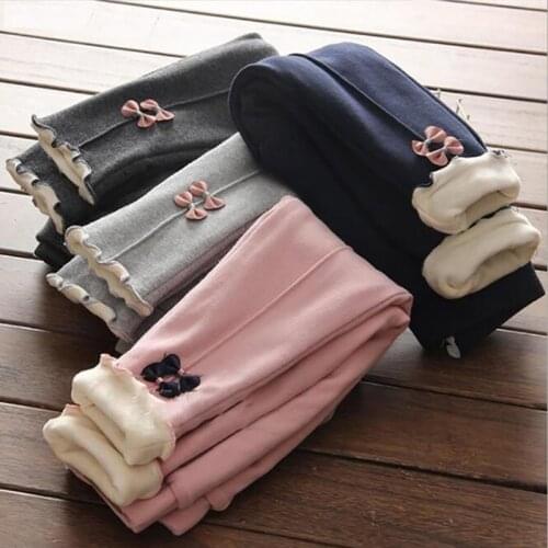 Girl Legging Winter Warm Children Thicken Pants Cotton Bow Kids Fleece Trousers for Baby Girls leggings 90~140