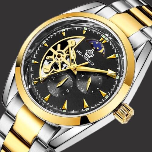 Moon Phase Mens Watches Fashion Brand MGORKINA Luxury Automatic Mechanical Tourbillon Watches Men Wristwatches Relogio Masculino