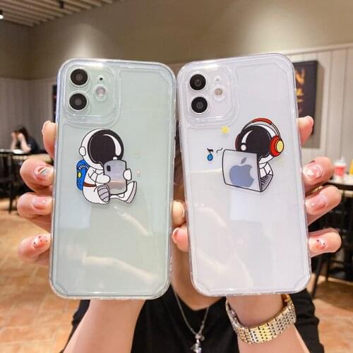 Cute Cartoon Planet Creative Astronauts Case For iPhone 11 12 Pro X XR XS MAX 7 8 Plus SE2020 Soft Transparent TPU Protect Cover