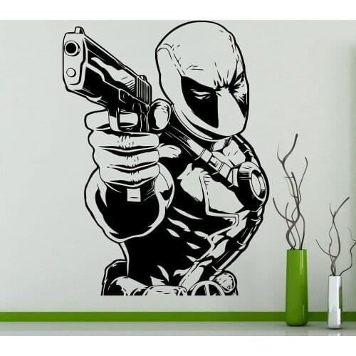 Gun Superhero Comics Wall Stickers Deadpool Wall Decal Vinyl Sticker Home Kids Room Decorations Bedroom Garage Murals P658