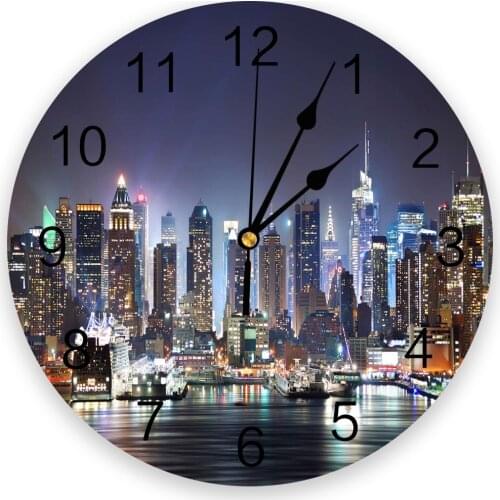 City Night Wall Clocks Home Decoration Silent Round Wall Watches for Home Living Room Kitchen Wall Decor