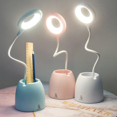 Led USB Table Lamp Touch Dimming Bendable Desk Lamps Eye Protection Learning reading Night light with Multi Function Pen Holder