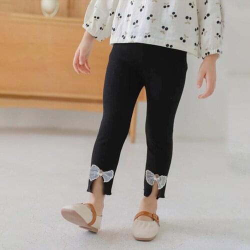 2021 Autumn New Kids Clothes Solid Leggings Korean Girls Pants Big Bow Soft Trousers Baby Girls Clothing