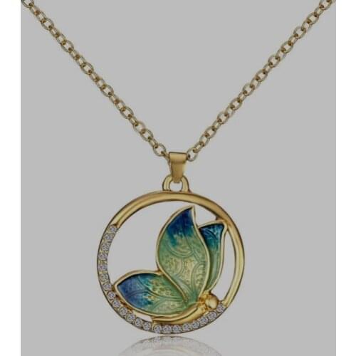 YLWHJJ brand women Radiant and Beautiful Butterfly paint pendant Necklace fashion jewelry Rhinestone Crystal necklace & pendant