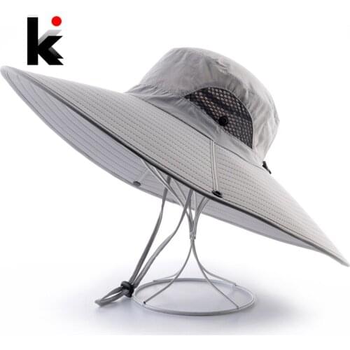Mens Bob Bucket Hats Outdoor 15cm Wide Brim Sunhat Mountaineering Fishing Sun Cap Waterproof Sun Protection Fisherman Sunbonnet