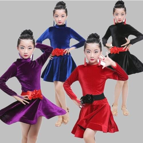 Long Sleeve Latin Dance Dress for Girls Competition Latin Dress for Girls Ballet Dancing Dress Kids Girl Latin Dance Costumes