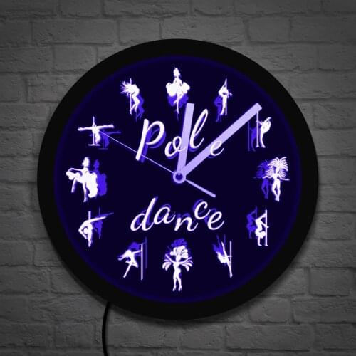Pole Dance LED Lighting Wall Clock With Remote Control Color Changes Night Club Sexy Female Dancers Chicks LED Sign Wall Clock