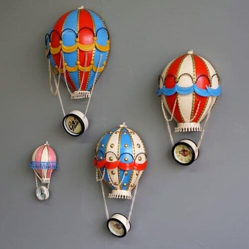 Retro Antique Wrought Iron Color Hot Air Balloon Wall Hanging Ornaments Hotel Club Decoration Home Livingroom Furnishings Crafts