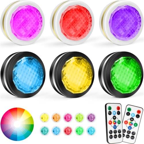 RGB Color Puck Lights LED Under Cabinet Night Light Dimmable Touch Sensor Lamp with Remote Control Diamond Wardrobe Lighting
