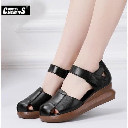 Cuculus Women Sandals genuine Leather Summer Shoes Woman Hollow out Flat Sandals Ladies Casual Soft bottom Female Beach Sandal