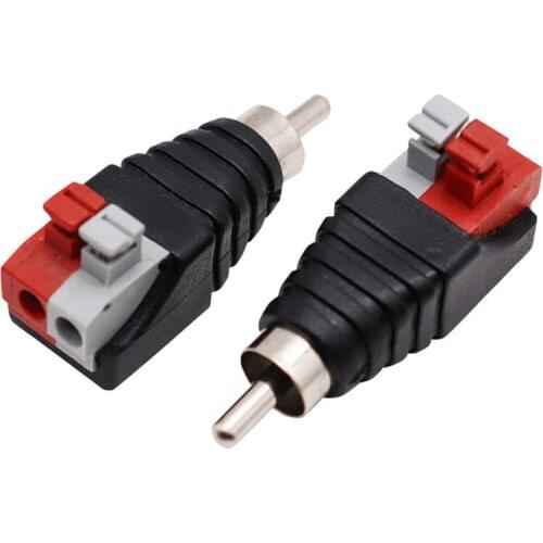 RCA Male Connector Electronic Speaker Wire A/V Cable to Audio Male RCA Connectors Adapter Press Plug 1PC
