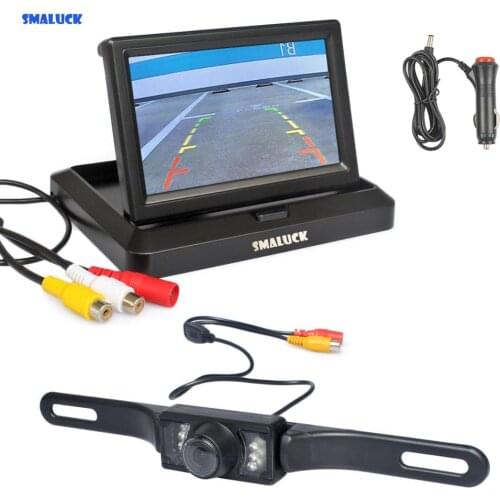 SMALUCK 5 Inch Foldable Rear View Monitor Car Monitor Waterproof IR Night Vision Rear View Car Camera Parking System