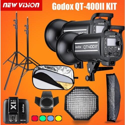 Godox QT400II 400WS GN76 1/8000s HSS Studio Flash Strobe Lighting Kit & X1T Transmitter + Grid Softbox + Barn Door+Light Stand