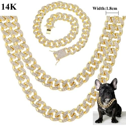 Super Strong Dog Chain Collar 14K CZ Pet Slip Choke Silver Gold Chian Collars for Small Large Dogs Pitbull Bulldog