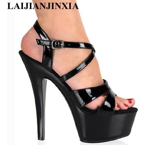 LAIJIANJINXIA 15CM High-Heeled Shoes Sandals Black Bride Wedding Shoes Platform Steel Pipe Dance Shoes 6 Inch Sexy Fashion Shoes