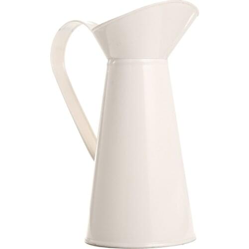 Vintage Flower Vase Tall Metal Shabby Chic Cream Vase Enamel Pitcher Jug For Party Wedding Home Decor