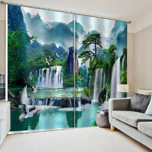 Blackout curtain 3D Curtain Luxury Blackout Window Curtain Living Room waterfall landscape curtains
