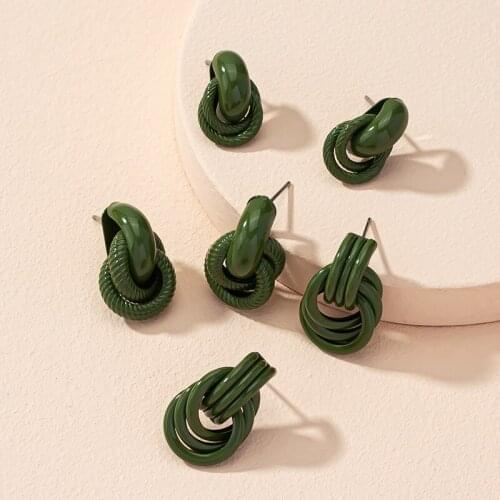 UJBOX Green Multilayer Circle Earrings Dangle for Women Zinc Alloy Metal Wedding Party Jewelry Accessories Wholesale Bulk