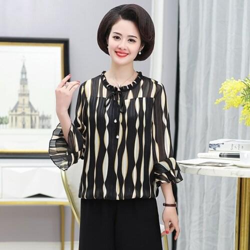 Chiffon Blouse New Women Tops 3/4 Sleeve O-neck Work Wear Shirts Elegant Lady Casual Blouses Flare Sleeve Blusas Plus Size