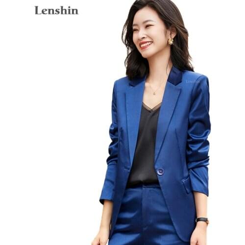 Lenshin 2 Piece Set Women Smooth Pant Suits Office Lady Work Wear Solid Female single Button Blazer with Ankle-length Pant