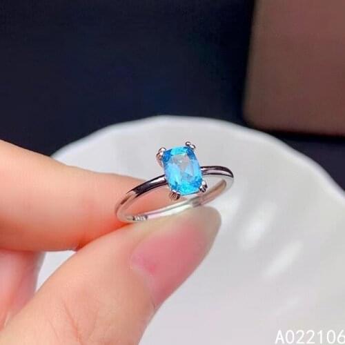 925 Pure Silver Chinese Style Natural Swiss Blue Topaz Womens Luxury Elegant Rectangle Adjustable Gem Ring Fine Jewelry Support