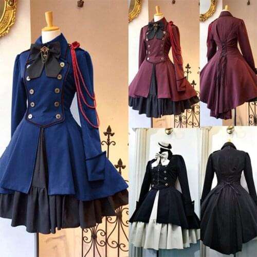 Medieval renaissance sweet lolita dress vintage falbala bowknot high waist victorian dress kawaii girl gothic lolita op loli cos