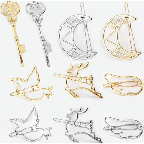 Golden Silver Alloy Wings Birds Deer Keys Wings Hair Clips & Pins Headwear Hair Accessories for Women