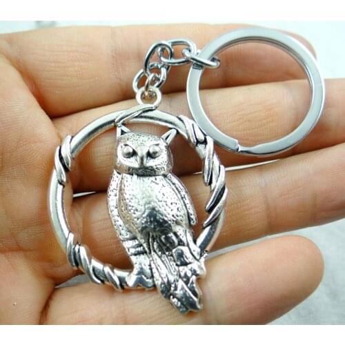 Fashion Creative alloy Key Chain Ring Keyring Silver owl Pendants Gift Tool Men Car Accessories 1PC