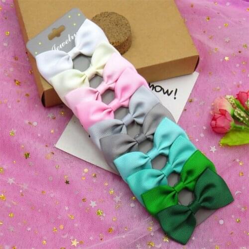 10PCS/SET With Card Green Solid Boutique Grosgrain Ribbon Girl Bow Hair Clip Bow Hair Accessories Creativity Hairpin Headwear