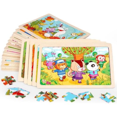 24 Pieces Educational Cute Jigsaw Puzzle Animal Landscape Adult Cartoon Animal Puzzles Brain Games For Baby Kids Toy And Gift