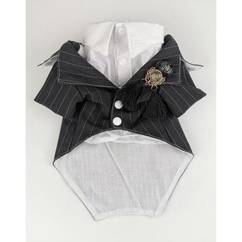 Free Shipping Handmade Dog Suit Dog Clothes Wedding Dress Classic Grey Strip With White Shirt Twin Sets Pet Cat Maltese Yorkie