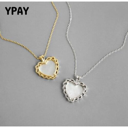 YPAY 100% Authentic 925 Sterling Silver Chain Necklaces for Women Korea Heart Pendant Necklace Fine Wedding Jewelry Gift YMN194