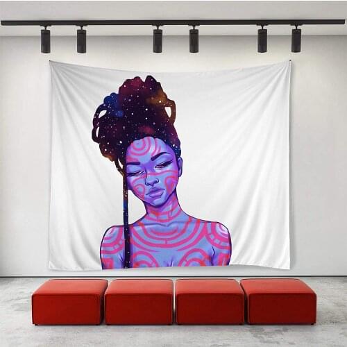 Black Art African American Women Galaxy Hair Tapestries