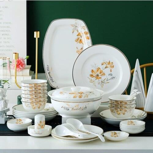 Guci European bone china bowl plate tableware set household ceramic bowl combination Nordic creative tableware Phnom Penh