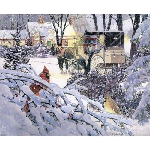 Canvas painting new 1 piece HD Carriage Walk In the Snow Scenery City Bird.HD Canvas decoration for home canvas Art painting\R65
