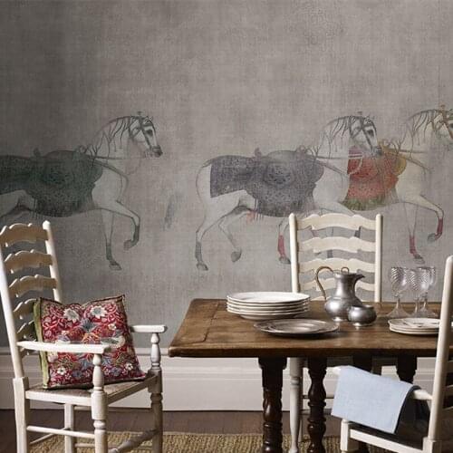 MASAR Chinese Mongolian design mural hand painted illustration horse wallpaper light luxury background wall paper Karakorum